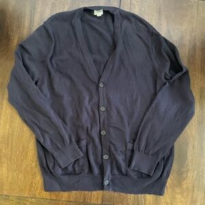 Lands’ End Canvas 1963 Men’s XL Navy LS Button Cardigan Sweater Grandpa Cotton